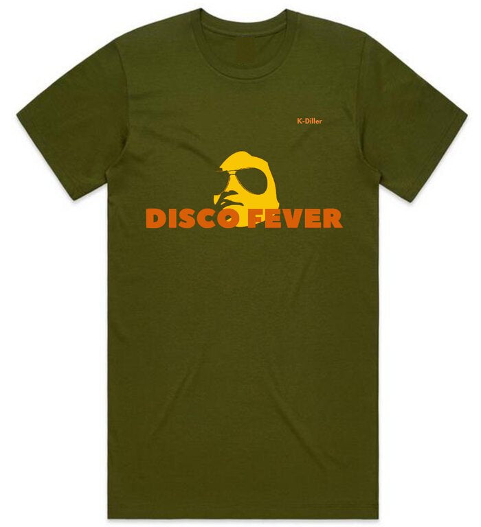 K-Diller® Melbourne Australia Mens T Shirt, Green, Slim Fit, Crew Neck, Short Sleeve, 70s, Funk, Disco Fever Graphic Tee.