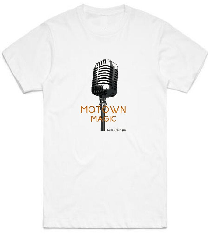 K-Diller® Melbourne Australia Mens T Shirt - White, Modern Fitted, Crew Neck, Short Sleeve, Motown Magic, Music, Festival, Microphone Graphic Tee.