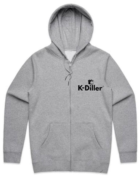 K-Diller® Melbourne Australia Mens T Shirt Grey Regular Fit King K-Diller® Crown Logo Graphic, Zip front, Kangaroo Pocket Hoodie.
