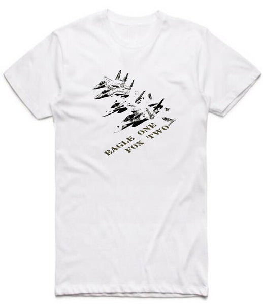 K-Diller® Melbourne Australia Mens T-Shirt, White, Slim Fit, Crew Neck, Short Sleeve, Eagle One Fox Two, Fighter Plane, Army, Military, Aviation, Navy, Graphic Tee. 