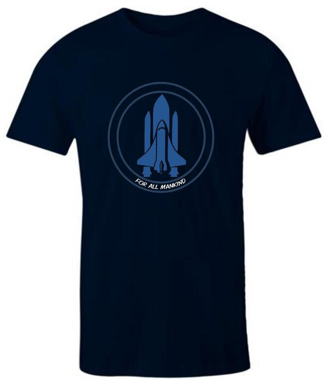 K-Diller® Melbourne Australia Mens T Shirt, Navy, Modern Regular Fit, Crew Neck, Short Sleeve, For All Mankind, Space Shuttle Graphic Tee.