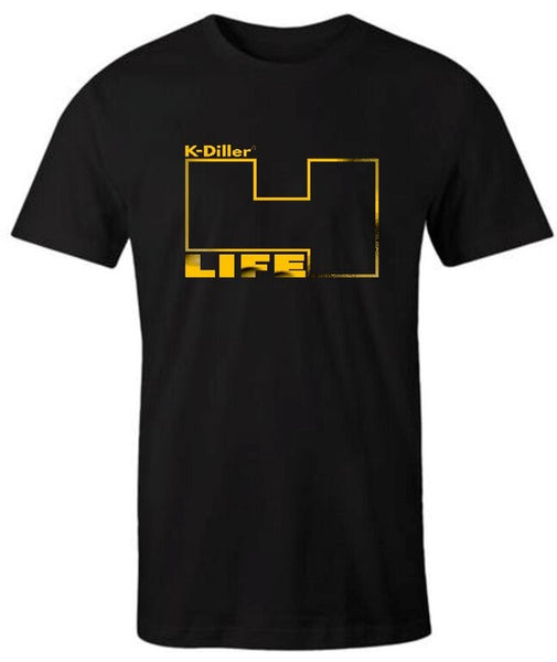 K-Diller® Melbourne Australia Mens T Shirt - Black, Modern Regular Fit, Crew Neck, Short Sleeve, K-Diller® 4 Life, Logo Graphic Tee.