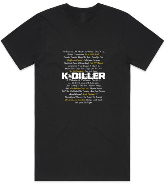 K-Diller® Melbourne Australia Mens T Shirt - Black, Modern Fitted, Crew Neck, Short Sleeve, Chronicles. Logo Graphics Tee.