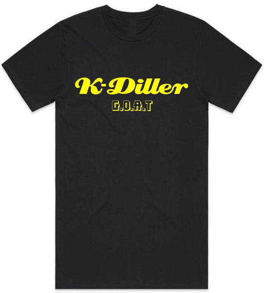 K-Diller® Melbourne Australia Mens Streetwear T Shirt, Black, Modern Fitted, Crew Neck, Short Sleeve, G.O.A.T Logo Graphics Tee.
