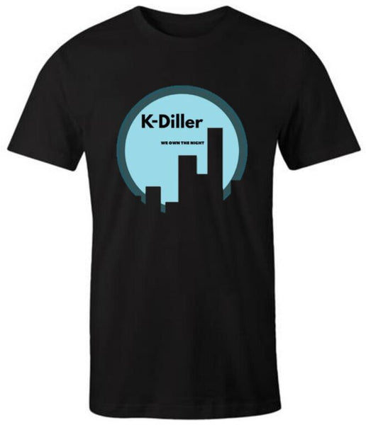 K-Diller® Melbourne Australia Mens T Shirt, Black, Modern Regular Fit, Crew Neck, Short Sleeve, We Own The Night, City Skyline, Logo Graphic Tee.