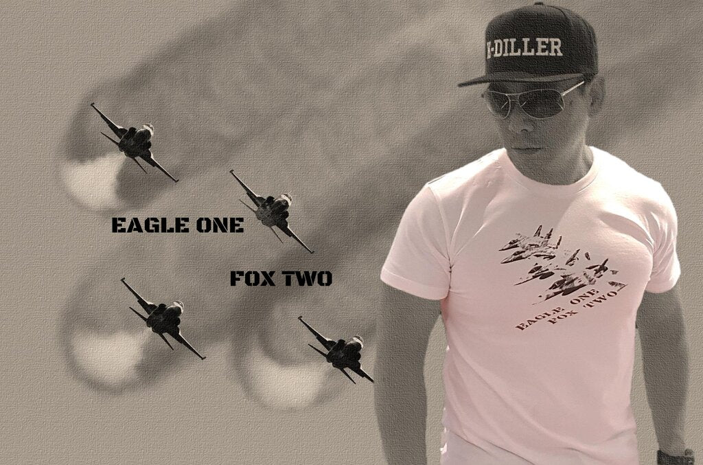 K-Diller® Melbourne Australia Mens T-Shirt, White, Slim Fit, Crew Neck, Short Sleeve, Eagle One Fox Two, Fighter Plane, Army, Military, Aviation, Navy, Graphic Tee.